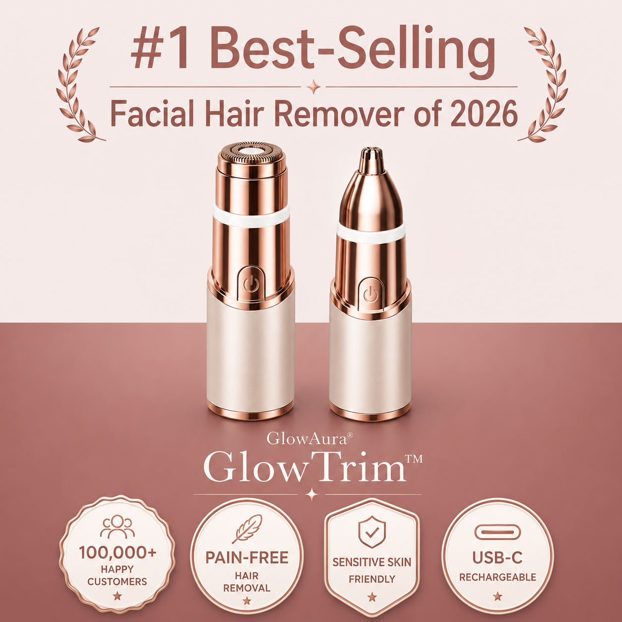 GlowAura GlowTrim 2-in-1 Eyebrow and Facial Hair Trimmer