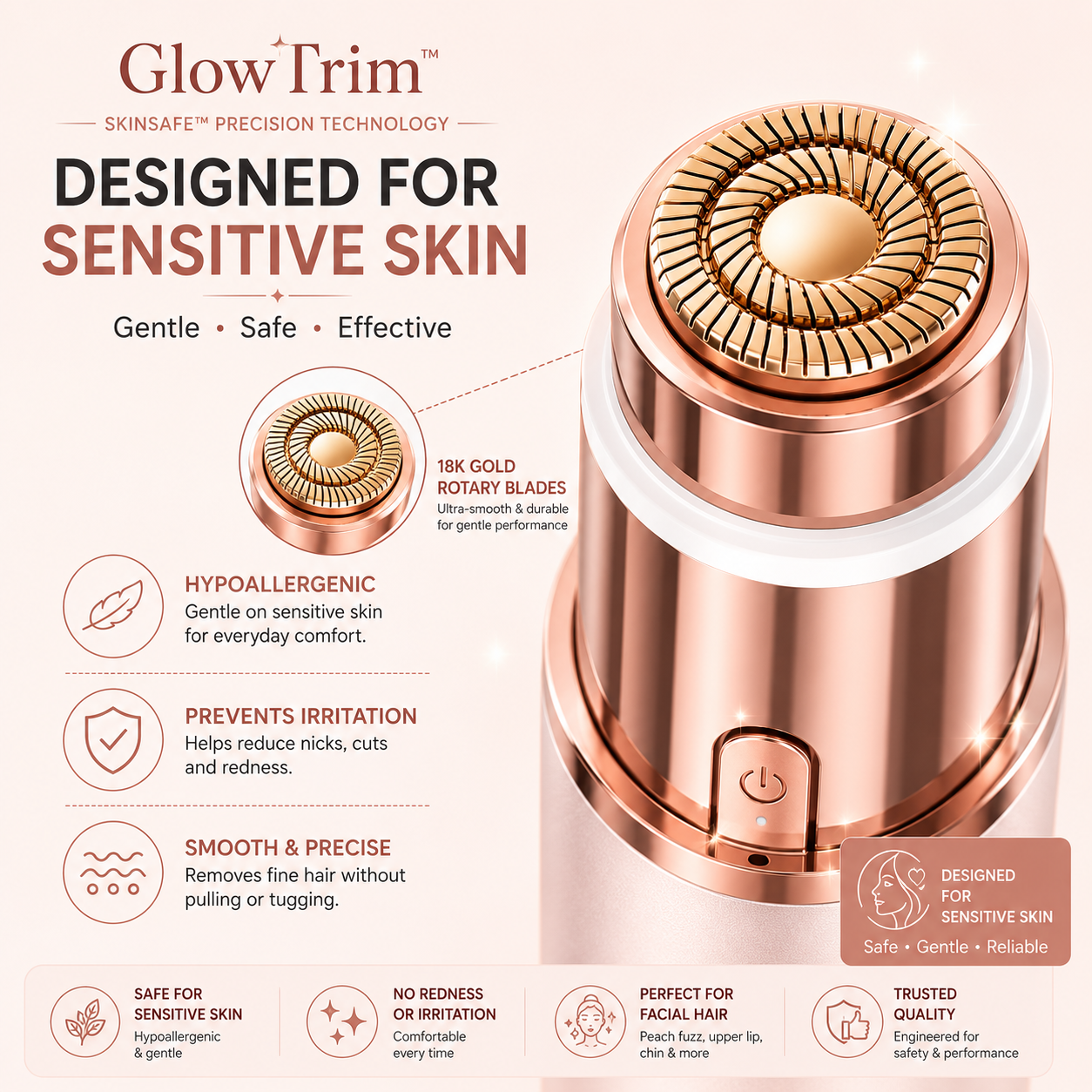 GlowAura GlowTrim 2-in-1 Eyebrow and Facial Hair Trimmer